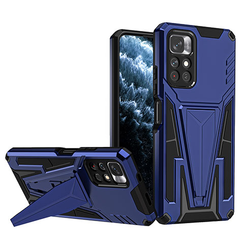 Silikon Hülle Handyhülle und Kunststoff Schutzhülle Hartschalen Tasche mit Ständer MQ1 für Xiaomi Redmi Note 11 5G Blau