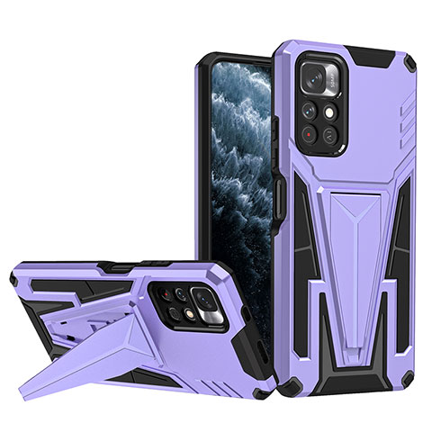 Silikon Hülle Handyhülle und Kunststoff Schutzhülle Hartschalen Tasche mit Ständer MQ1 für Xiaomi Redmi Note 11 5G Violett