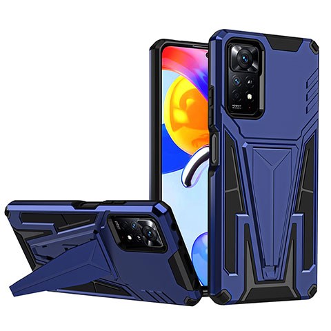 Silikon Hülle Handyhülle und Kunststoff Schutzhülle Hartschalen Tasche mit Ständer MQ1 für Xiaomi Redmi Note 11 Pro 4G Blau