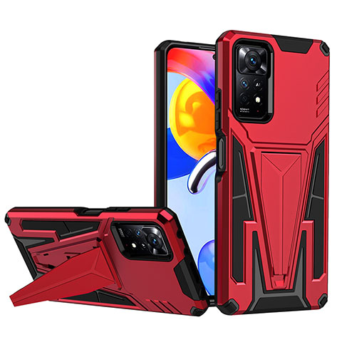 Silikon Hülle Handyhülle und Kunststoff Schutzhülle Hartschalen Tasche mit Ständer MQ1 für Xiaomi Redmi Note 11 Pro 4G Rot