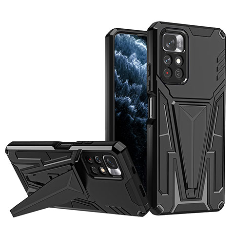 Silikon Hülle Handyhülle und Kunststoff Schutzhülle Hartschalen Tasche mit Ständer MQ1 für Xiaomi Redmi Note 11S 5G Schwarz