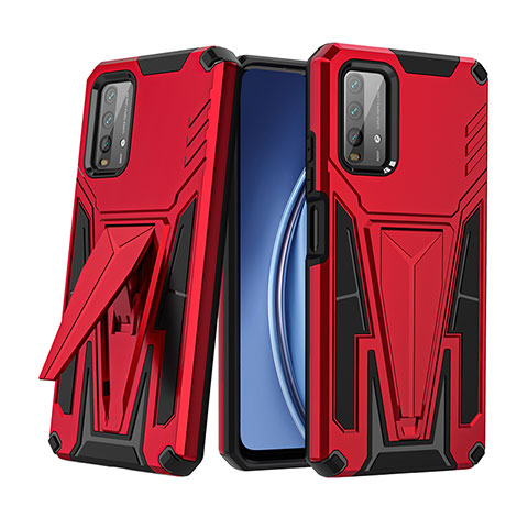 Silikon Hülle Handyhülle und Kunststoff Schutzhülle Hartschalen Tasche mit Ständer MQ1 für Xiaomi Redmi Note 9 4G Rot