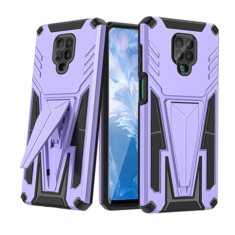 Silikon Hülle Handyhülle und Kunststoff Schutzhülle Hartschalen Tasche mit Ständer MQ1 für Xiaomi Redmi Note 9 Pro Max Violett