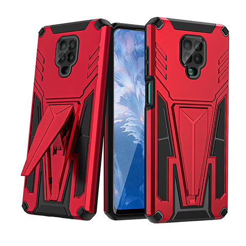 Silikon Hülle Handyhülle und Kunststoff Schutzhülle Hartschalen Tasche mit Ständer MQ1 für Xiaomi Redmi Note 9 Pro Rot