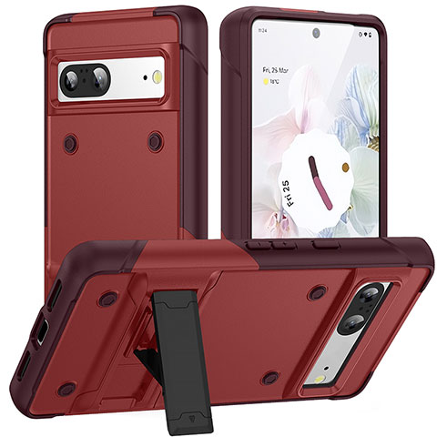 Silikon Hülle Handyhülle und Kunststoff Schutzhülle Hartschalen Tasche mit Ständer MQ2 für Google Pixel 7 5G Rot