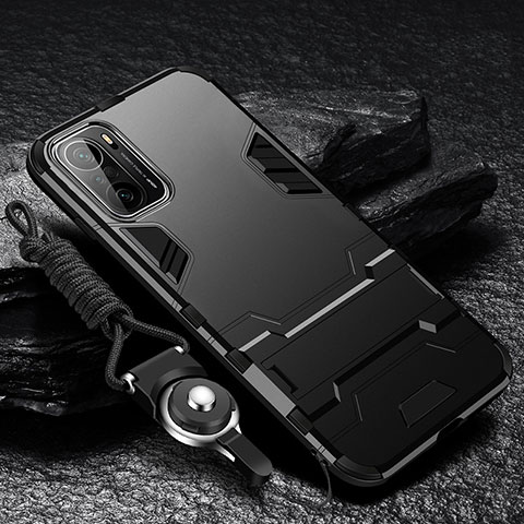 Silikon Hülle Handyhülle und Kunststoff Schutzhülle Hartschalen Tasche mit Ständer R01 für Xiaomi Mi 11i 5G Schwarz