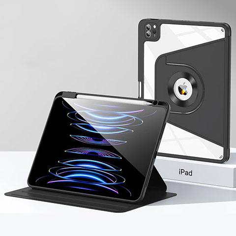 Silikon Hülle Handyhülle und Kunststoff Schutzhülle Hartschalen Tasche mit Ständer S01 für Apple iPad Pro 12.9 (2020) Schwarz