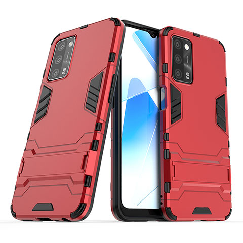 Silikon Hülle Handyhülle und Kunststoff Schutzhülle Hartschalen Tasche mit Ständer T01 für Oppo A53s 5G Rot