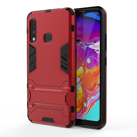 Silikon Hülle Handyhülle und Kunststoff Schutzhülle Hartschalen Tasche mit Ständer T01 für Samsung Galaxy A70E Rot