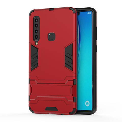 Silikon Hülle Handyhülle und Kunststoff Schutzhülle Hartschalen Tasche mit Ständer T01 für Samsung Galaxy A9 (2018) A920 Rot