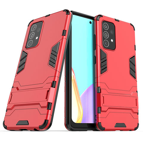 Silikon Hülle Handyhülle und Kunststoff Schutzhülle Hartschalen Tasche mit Ständer T02 für Samsung Galaxy A52s 5G Rot