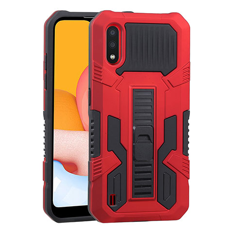 Silikon Hülle Handyhülle und Kunststoff Schutzhülle Hartschalen Tasche mit Ständer T03 für Samsung Galaxy A01 SM-A015 Rot