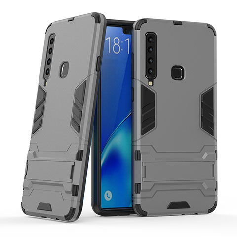 Silikon Hülle Handyhülle und Kunststoff Schutzhülle Hartschalen Tasche mit Ständer T03 für Samsung Galaxy A9 (2018) A920 Grau