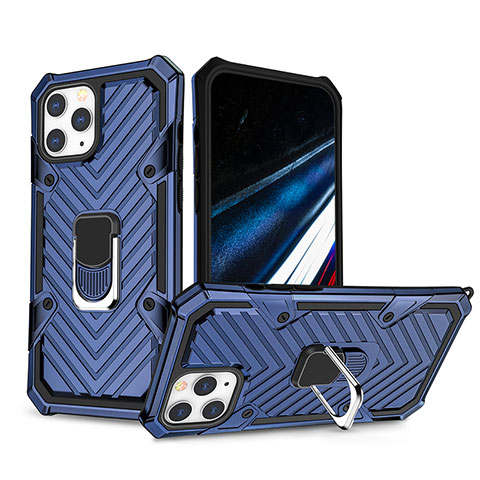 Silikon Hülle Handyhülle und Kunststoff Schutzhülle Hartschalen Tasche mit Ständer YF1 für Apple iPhone 14 Pro Max Blau