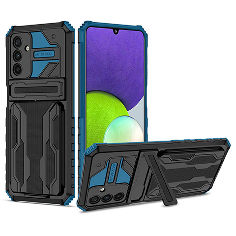 Silikon Hülle Handyhülle und Kunststoff Schutzhülle Hartschalen Tasche mit Ständer YF1 für Samsung Galaxy A04s Blau