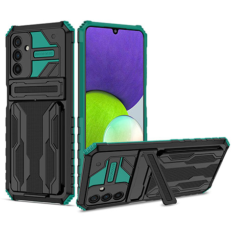 Silikon Hülle Handyhülle und Kunststoff Schutzhülle Hartschalen Tasche mit Ständer YF1 für Samsung Galaxy A04s Grün