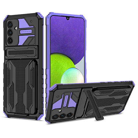 Silikon Hülle Handyhülle und Kunststoff Schutzhülle Hartschalen Tasche mit Ständer YF1 für Samsung Galaxy A04s Violett