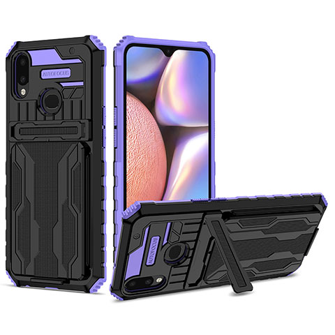 Silikon Hülle Handyhülle und Kunststoff Schutzhülle Hartschalen Tasche mit Ständer YF1 für Samsung Galaxy A10s Violett