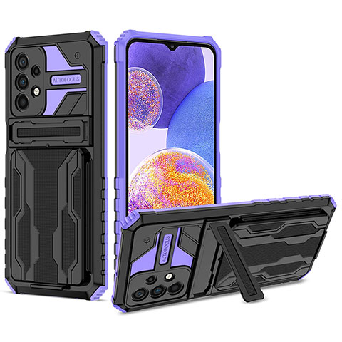 Silikon Hülle Handyhülle und Kunststoff Schutzhülle Hartschalen Tasche mit Ständer YF1 für Samsung Galaxy A23 5G Violett