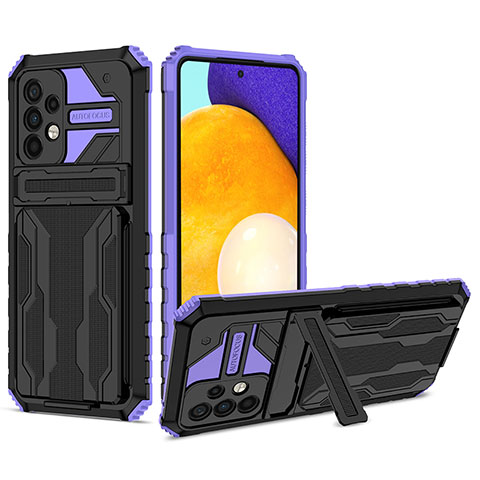 Silikon Hülle Handyhülle und Kunststoff Schutzhülle Hartschalen Tasche mit Ständer YF1 für Samsung Galaxy A52 5G Violett