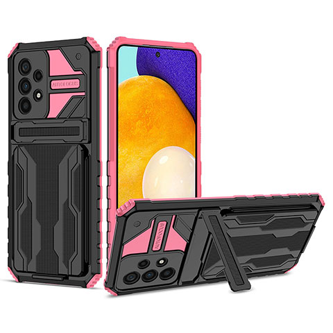 Silikon Hülle Handyhülle und Kunststoff Schutzhülle Hartschalen Tasche mit Ständer YF1 für Samsung Galaxy A53 5G Rosa