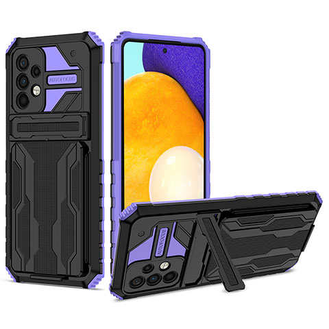 Silikon Hülle Handyhülle und Kunststoff Schutzhülle Hartschalen Tasche mit Ständer YF1 für Samsung Galaxy A72 4G Violett