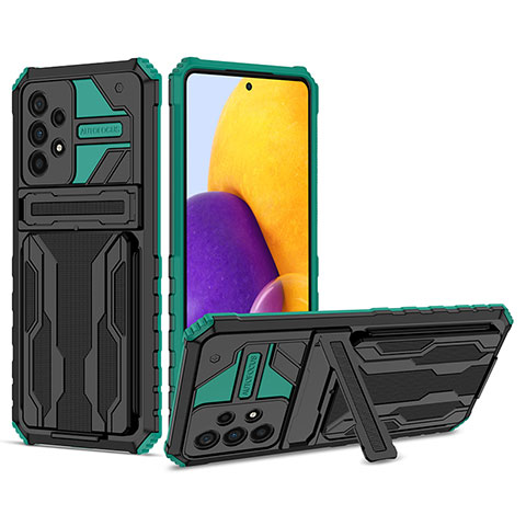 Silikon Hülle Handyhülle und Kunststoff Schutzhülle Hartschalen Tasche mit Ständer YF1 für Samsung Galaxy A73 5G Grün