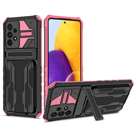 Silikon Hülle Handyhülle und Kunststoff Schutzhülle Hartschalen Tasche mit Ständer YF1 für Samsung Galaxy A73 5G Rosa