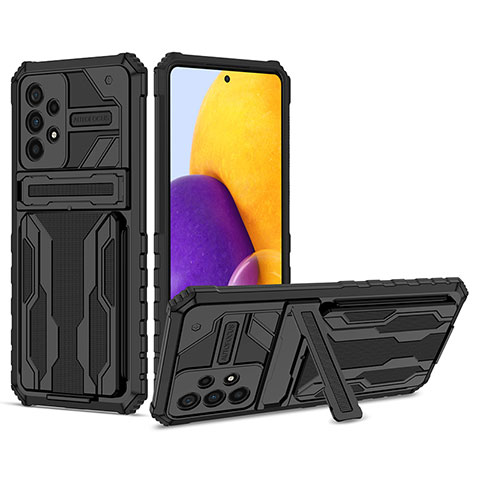 Silikon Hülle Handyhülle und Kunststoff Schutzhülle Hartschalen Tasche mit Ständer YF1 für Samsung Galaxy A73 5G Schwarz