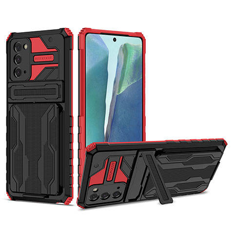 Silikon Hülle Handyhülle und Kunststoff Schutzhülle Hartschalen Tasche mit Ständer YF1 für Samsung Galaxy Note 20 5G Rot