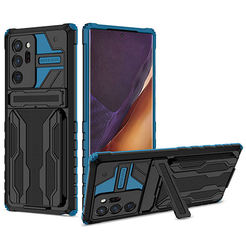 Silikon Hülle Handyhülle und Kunststoff Schutzhülle Hartschalen Tasche mit Ständer YF1 für Samsung Galaxy Note 20 Ultra 5G Blau