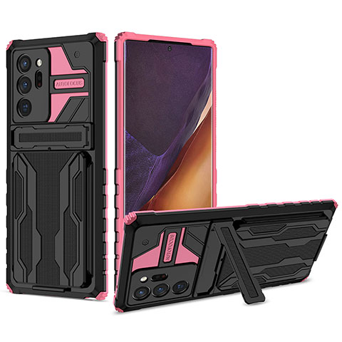 Silikon Hülle Handyhülle und Kunststoff Schutzhülle Hartschalen Tasche mit Ständer YF1 für Samsung Galaxy Note 20 Ultra 5G Pink