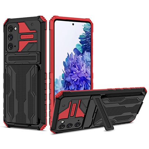 Silikon Hülle Handyhülle und Kunststoff Schutzhülle Hartschalen Tasche mit Ständer YF1 für Samsung Galaxy S20 FE 4G Rot