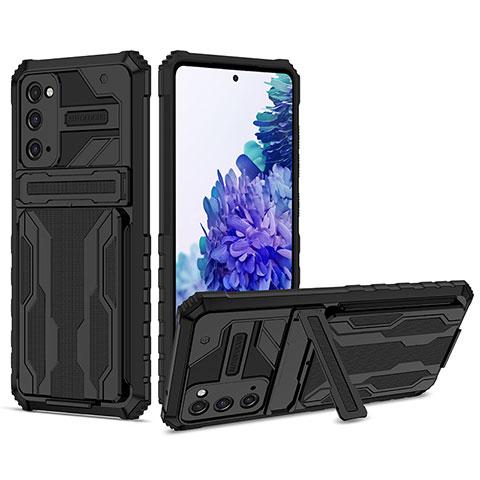 Silikon Hülle Handyhülle und Kunststoff Schutzhülle Hartschalen Tasche mit Ständer YF1 für Samsung Galaxy S20 FE 4G Schwarz