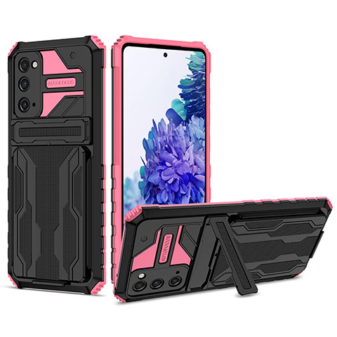 Silikon Hülle Handyhülle und Kunststoff Schutzhülle Hartschalen Tasche mit Ständer YF1 für Samsung Galaxy S20 FE 5G Pink