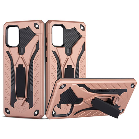 Silikon Hülle Handyhülle und Kunststoff Schutzhülle Hartschalen Tasche mit Ständer YF2 für Samsung Galaxy A51 4G Rosegold