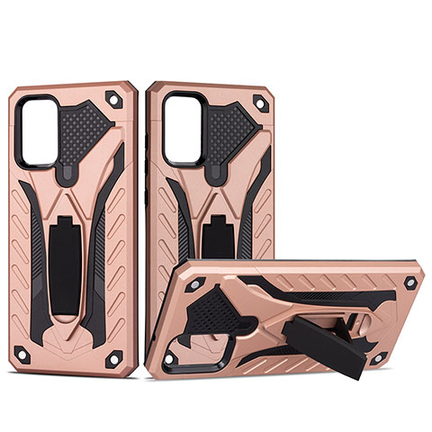 Silikon Hülle Handyhülle und Kunststoff Schutzhülle Hartschalen Tasche mit Ständer YF2 für Samsung Galaxy S20 Plus Rosegold