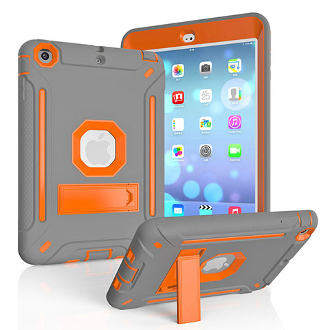 Silikon Hülle Handyhülle und Kunststoff Schutzhülle Hartschalen Tasche mit Ständer YJ1 für Apple iPad Mini 3 Orange