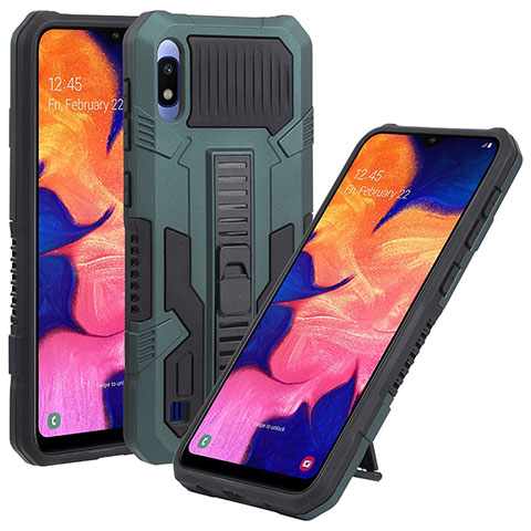 Silikon Hülle Handyhülle und Kunststoff Schutzhülle Hartschalen Tasche mit Ständer ZJ1 für Samsung Galaxy A10 Grün