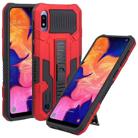 Silikon Hülle Handyhülle und Kunststoff Schutzhülle Hartschalen Tasche mit Ständer ZJ1 für Samsung Galaxy A10 Rot