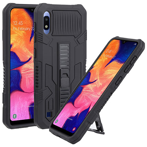 Silikon Hülle Handyhülle und Kunststoff Schutzhülle Hartschalen Tasche mit Ständer ZJ1 für Samsung Galaxy A10 Schwarz