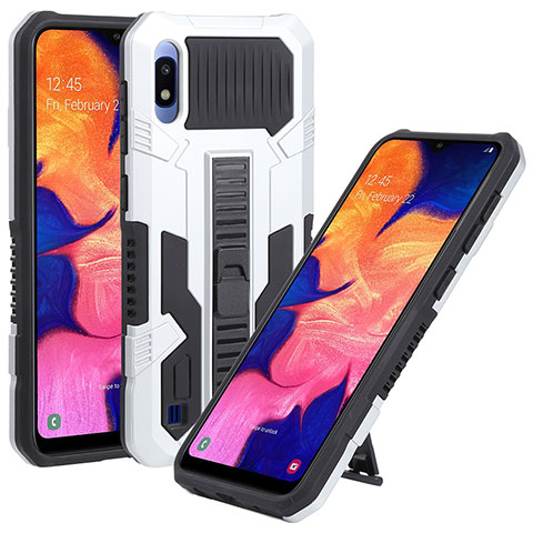 Silikon Hülle Handyhülle und Kunststoff Schutzhülle Hartschalen Tasche mit Ständer ZJ1 für Samsung Galaxy A10 Weiß