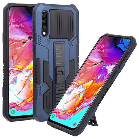 Silikon Hülle Handyhülle und Kunststoff Schutzhülle Hartschalen Tasche mit Ständer ZJ1 für Samsung Galaxy A70 Blau