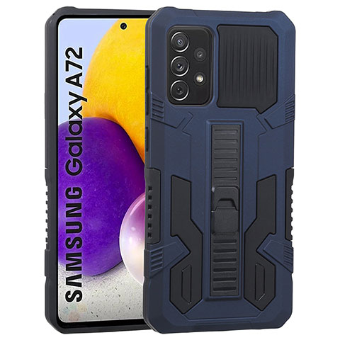 Silikon Hülle Handyhülle und Kunststoff Schutzhülle Hartschalen Tasche mit Ständer ZJ1 für Samsung Galaxy A72 4G Blau