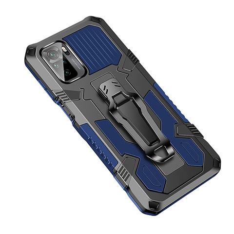 Silikon Hülle Handyhülle und Kunststoff Schutzhülle Hartschalen Tasche mit Ständer ZJ2 für Xiaomi Poco M5S Blau