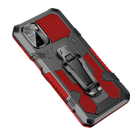 Silikon Hülle Handyhülle und Kunststoff Schutzhülle Hartschalen Tasche mit Ständer ZJ2 für Xiaomi Redmi Note 10S 4G Rot