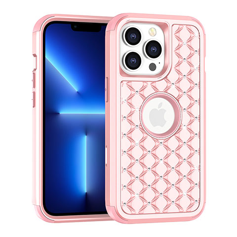 Silikon Hülle Handyhülle und Kunststoff Schutzhülle Hartschalen Tasche Vorder und Rückseite 360 Grad Ganzkörper Bling-Bling für Apple iPhone 13 Pro Max Rosegold