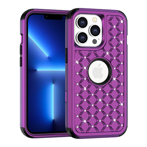 Silikon Hülle Handyhülle und Kunststoff Schutzhülle Hartschalen Tasche Vorder und Rückseite 360 Grad Ganzkörper Bling-Bling für Apple iPhone 13 Pro Violett