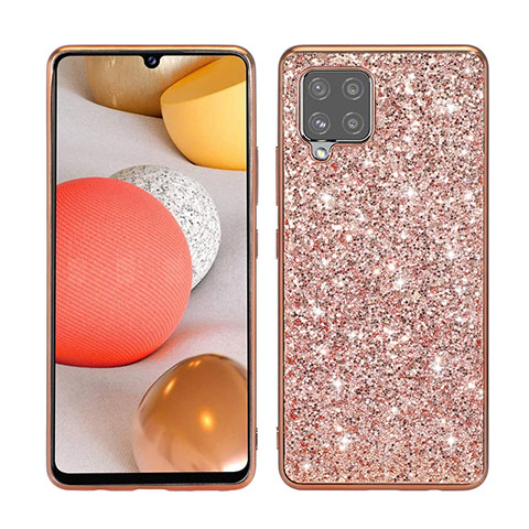 Silikon Hülle Handyhülle und Kunststoff Schutzhülle Hartschalen Tasche Vorder und Rückseite 360 Grad Ganzkörper Bling-Bling für Samsung Galaxy A42 5G Rosegold