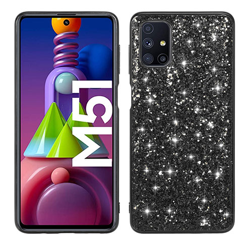 Silikon Hülle Handyhülle und Kunststoff Schutzhülle Hartschalen Tasche Vorder und Rückseite 360 Grad Ganzkörper Bling-Bling für Samsung Galaxy M51 Schwarz